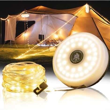 Vier-in-Eins-Camping-Lichterkette mit acht Leuchtmodi, 9,75 Meter lang, wiederaufladbar, wasserdicht
