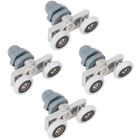 Vier robuste Doppelrollen, geeignet für Badezimmertüren aus Glas (20 mm).