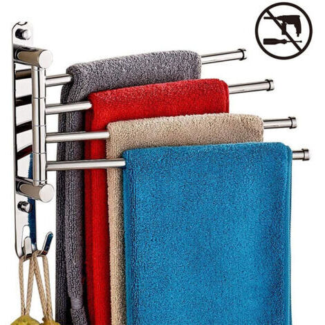 Vierarmiger, multifunktionaler, bohrfreier, drehbarer Handtuchhalter aus Edelstahl 304 für Toilette und Badezimmer