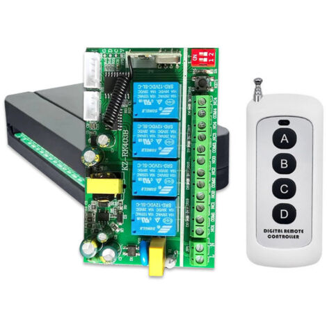 Vierkanaliger 220V-Funkfernbedienungsschalter, 433MHz-LED-Beleuchtungssteuerung, Vorwärts-/Rückwärtssteuerung für Schrankenmotor (mit Fernbedienung).