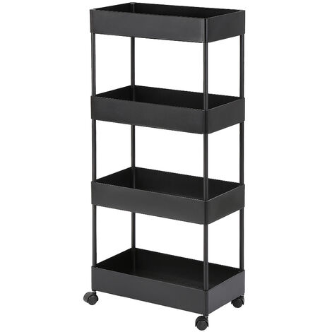 Vierschichtiger beweglicher Multifunktionswagen，Aufbewahrungswagen，Regal，Schwerlast-Aufbewahrungswagen für Küche, Wohnzimmer, Badezimmer, Büro (Schwarz)