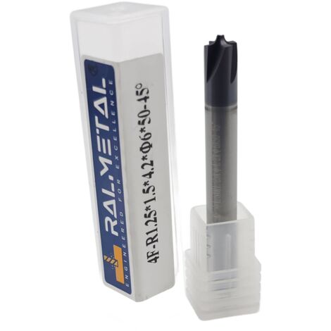 Vierteldreh-Konkavfräser R1,25 x 1,5 x 4,2 x 6D x 50 mm 45 HRC
