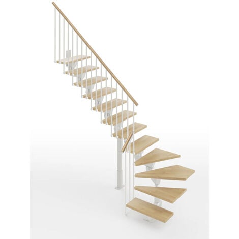 Viertelgewendelte Treppe mit 15 stufenanzahl - Zu erreichend Höhe 2.97 à 3.56m - Larg. 75cm - Holz und weiß - KNOCK75/L/BB-RV-15