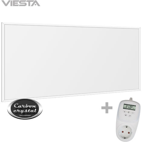 VIESTA F450 Heizpaneel infrarot Infrarotheizung Wandheizung elektrisch, ultraflache Heizplatte, Carbon Crystal, 450W, Weiß + Thermostat TH12