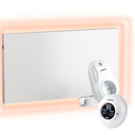 VIESTA® Infrarot Wandheizung mit Thermostat [FERNBEDIENUNG + WIFI STEUERUNG] – Infrarotheizung Wandmontage Heizkörper – Carbon Crystal Infrarot Paneel App steuerbar – (Modell TH20 Funk - 700W)