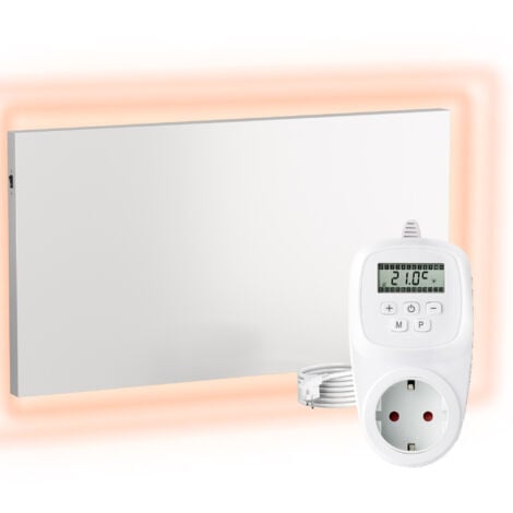 VIESTA® Pannello Riscaldante a Infrarossi con Termostato [INCL.TERMOSTATO TH12]–Radiatore a Infrarossi–Riscaldamento a Infrarossi con Tecnologia Carbon Crystal–Pannello Adatto per il Bagno–900W