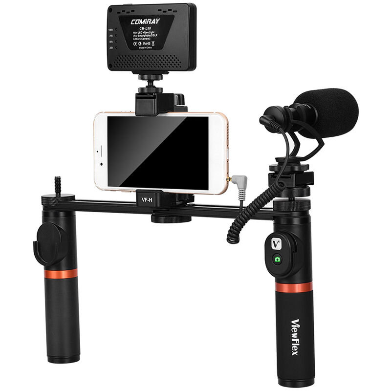 

VF-H7 Smartphone Video Rig Dual Handheld Metal Grip Stabilizer Kit con control remoto / Luz LED regulable / Microfono para iPhone 6 6s Plus para