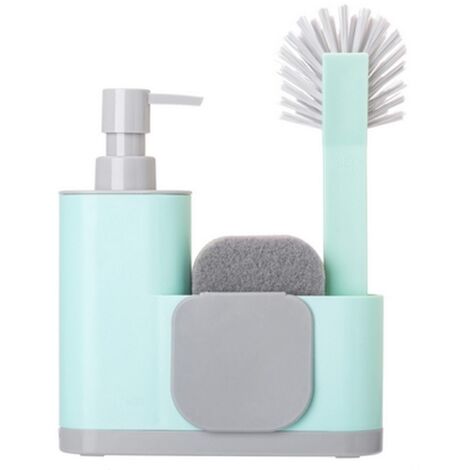 Vigar - Set Lavello - Spugna, Spazzola, Spatola e Dosatore di Sapone - 18,5 x 5 x 26 cm - Monoblocco - Serbatoio da 350 ml - No Stripe - Colore Turchese