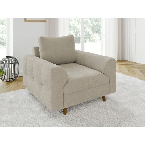 Viggo - Sessel mit Braun Holzfüßen im skandinavischen Stil aus Beige Boucle-Stoff