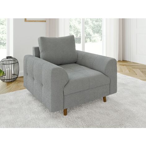 Viggo - Sessel mit Braun Holzfüßen im skandinavischen Stil aus Grau Boucle-Stoff
