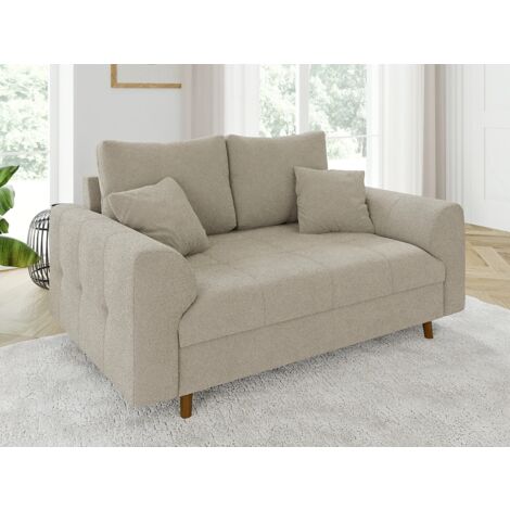Viggo - Sofa 2 sitzer mit Braun Holzfüßen im skandinavischen Stil aus Beige Boucle-Stoff
