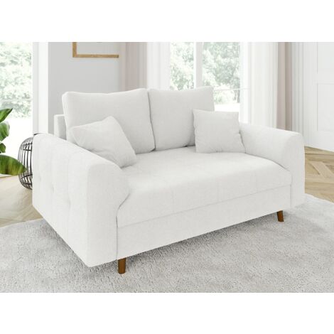 Viggo - Sofa 2 sitzer mit Braun Holzfüßen im skandinavischen Stil aus Weiß Boucle-Stoff