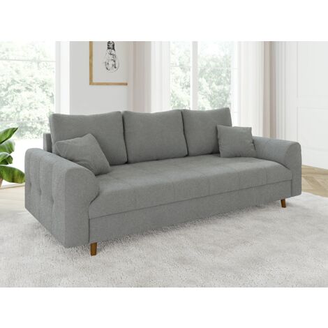 Viggo - Sofa 3 sitzer mit Braun Holzfüßen im skandinavischen Stil aus Grau Boucle-Stoff