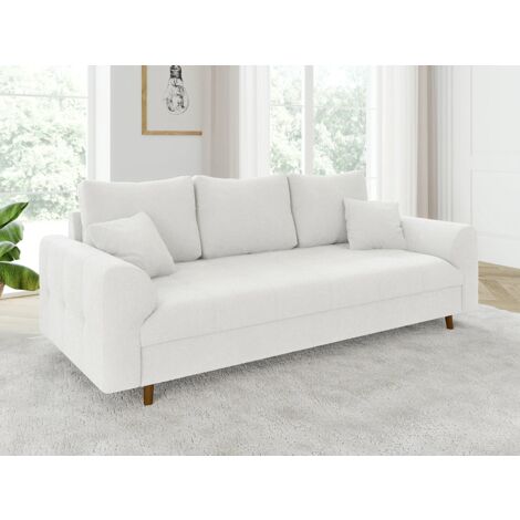Viggo - Sofa 3 sitzer mit Braun Holzfüßen im skandinavischen Stil aus Weiß Boucle-Stoff
