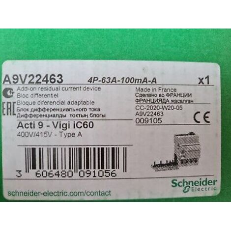 VIGI  iC60  4P 63A 100mA-A  Schneider  A9V22463   Residual Current Device