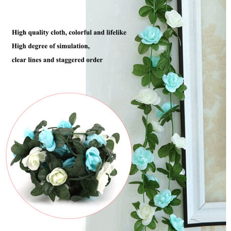 Vigne de Roses Artificielles Bleu et Blanc pour Décoration Murale - Plante Grimpante en Tissu pour Salon, Mariage ou Jardin