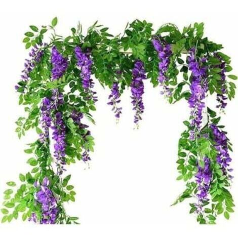 Vignes artificis de glycine, 2 pièces Fausses Fleurs en Soie suspendues irlandes artificis de Plantes de Vigne Jardin Mur extérieur verdissement Jungle fête Mariage Arche décoration