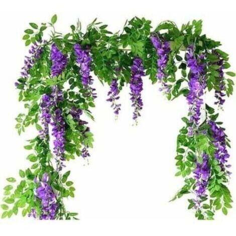 Vignes artificis de glycine, 2 pièces Fausses Fleurs en Soie suspendues irlandes artificis de Plantes de Vigne Jardin Mur extérieur verdissement Jungle fête Mariage Arche décoration