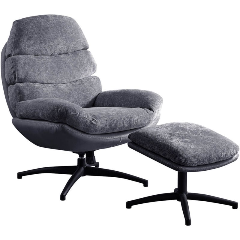 Altobuy - vigo - Fauteuil Pivotant avec Repose Pieds Bi-Matière Gris Foncé