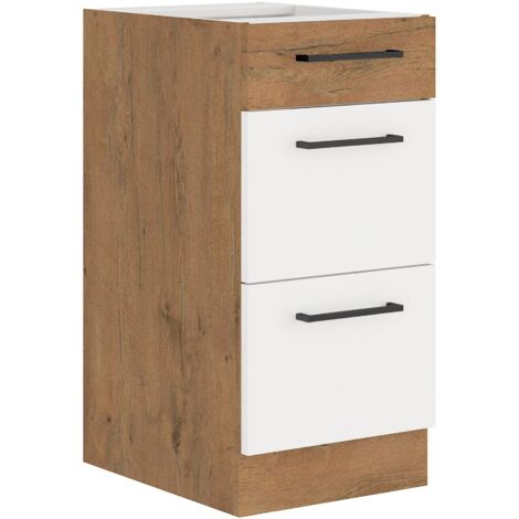 Vigo Unterschrank 40 Eiche Lancelot Weiß Hochglanz Küchenzeile Soft-Close Küche