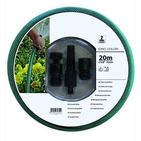 Vigor 7656512 Tubo per Irrigazione Idro-Color PVC Monostrato 20 m Diametro 1-2'' con Lancia e Raccordi colore Nero Verde