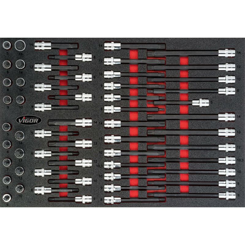 Jeu de douilles mâles ∙ V4729 ∙ Carré creux 1/2 pouce (12,5 mm) ∙ Empreinte à crénaux Ribe CV, Profil denture multiple intérieur XZN ∙ 58 pièces ∙ M5