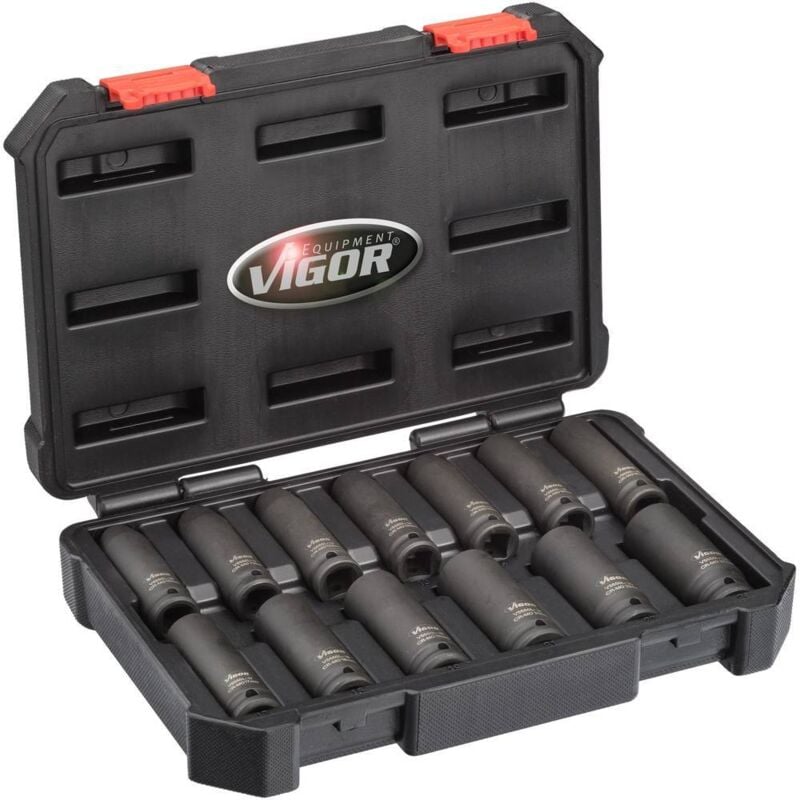 V5550L 6 pans extérieurs Jeu de douilles à choc 13 pièces 1/2 (12.5 mm) - Vigor