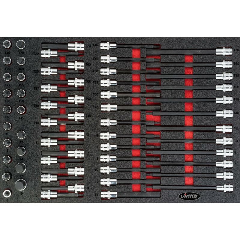 Jeu de douilles mâles ∙ V4727 ∙ Carré creux 1/2 pouce (12,5 mm) ∙ Empreinte à crénaux Ribe cv, Profil torx® intérieur, Profil denture multiple