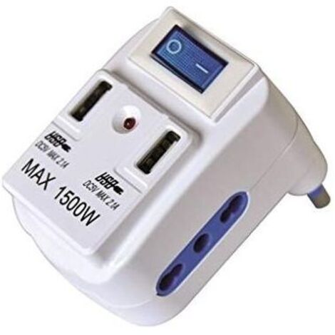 Vigor-Blinky Adattatori con Interruttore Doppio 10 16a +2Usb Spina 16A