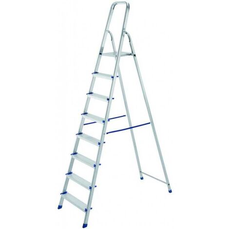Vigor – Escabeau aluminium 8 marches – Hauteur 245 cm – Capacité 150 kg – Marches moletées antidérapantes – Conforme norme EN-131 - Acal100
