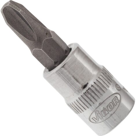 VIGOR Innenvierkant Antrieb 6,3 = 1/4 Zoll Schraubendreher-Einsatz Kreuzschlitz-Profil (PH) V2438N ∙ Vierkant hohl 6,3 mm (1/4 Zoll) ∙ Kreuzschlitz Profil PH ∙ PH 3 ∙ Gesamtlänge: 38 mm