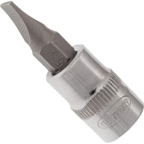 VIGOR Innenvierkant Antrieb 6,3 = 1/4 Zoll Schraubendreher-Einsatz Schlitz-Profil V2428N ∙ Vierkant hohl 6,3 mm (1/4 Zoll) ∙ Schlitz Profil ∙ 1 x 5,5 ∙ Gesamtlänge: 38 mm