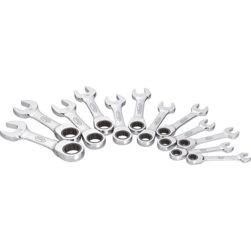 Vigor - Jeu de clés mixtes à cliquet ∙ courtes ∙ V2821 ∙ Profil à 12 pans extérieurs, Profil à 6 pans extérieurs ∙ 12 pièces ∙ 8 – 19 ∙ Nombre