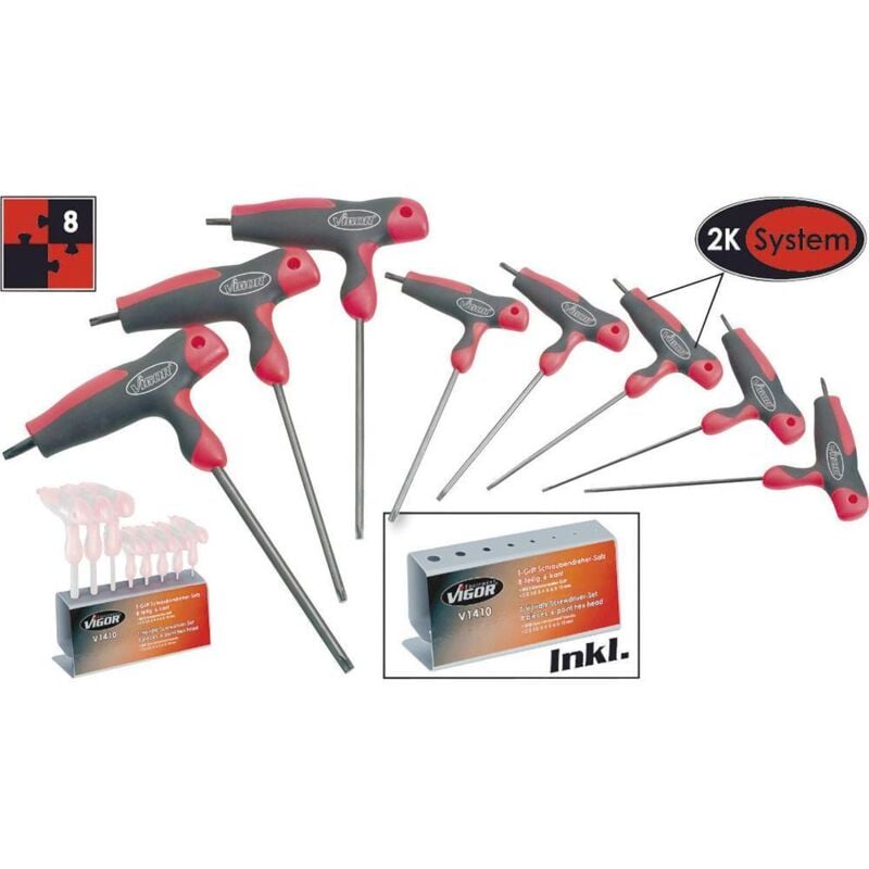 Pour l'atelier Jeu de clés mâles coudées 8 pièces 6 pans intérieurs (tx) - Vigor