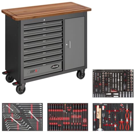VIGOR Mobile Werkbank Series L, mit Sortiment, 256-tlg., Anzahl Werkzeuge: 256
