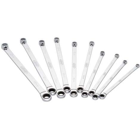 VIGOR Ratschen-Ringschlüssel Satz, extra lang, 10-tlg., 10 - 19 mm, Anzahl Werkzeuge: 10