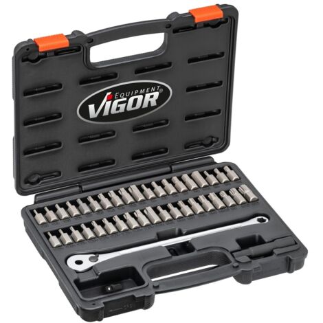 VIGOR Ratschenschlüssel, Bit Satz, 3/8 (10 mm) Sechskant massiv, Tamper Resistant TORX Profil, Innen TORX Profil, Innen Sechskant Profil, Innen Vielz