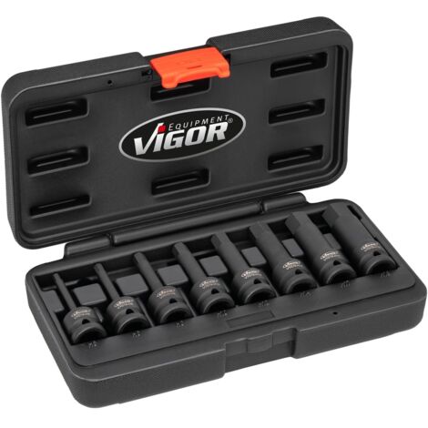 VIGOR Schlagschrauber Schraubendrehereinsatz Satz, 1/2 (12,5 mm) Vierkant hohl, Innen Sechskant Profil, 8-tlg., 5 - 19, Anzahl Werkzeuge: 8