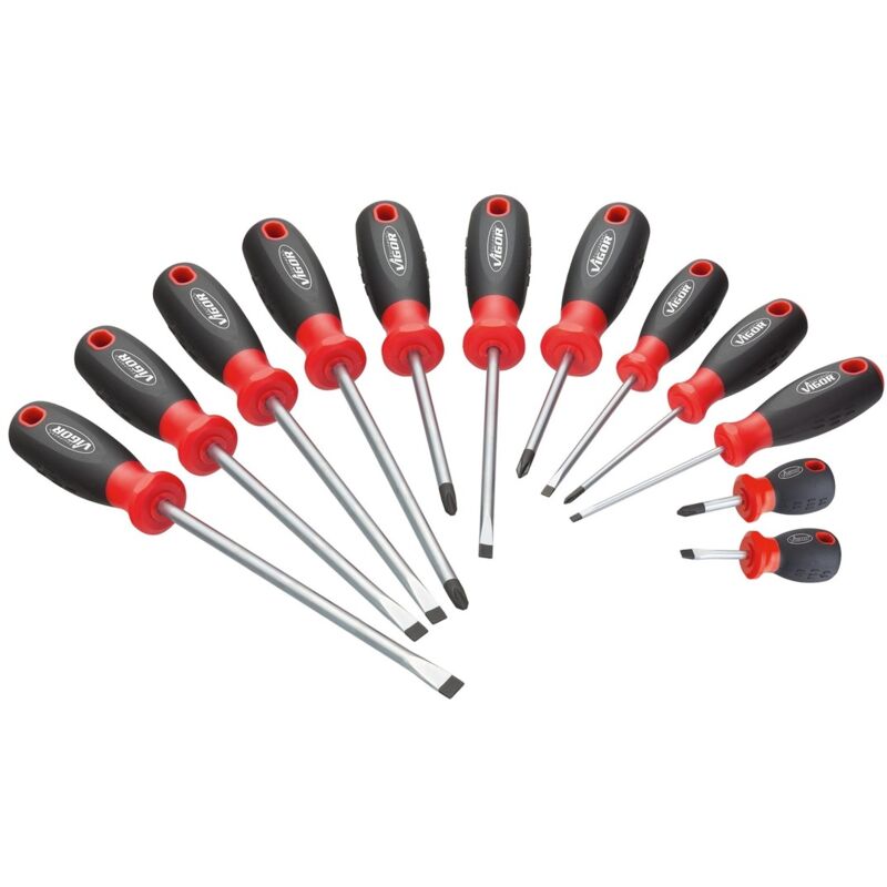 Schraubendreher Satz ∙ V4655 ∙ Kreuzschlitz Profil ph, Schlitz Profil ∙ 12-teilig ∙ 0,6 x 3 – 1,6 x 10 · PH0 – PH3 ∙ Anzahl Werkzeuge: 12