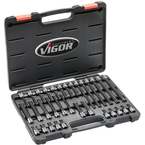 VIGOR Schraubendrehereinsatz Satz, 3/8 (10 mm) Vierkant hohl, Innen TORX Profil, 32-tlg., T20 - T70, Anzahl Werkzeuge: 32