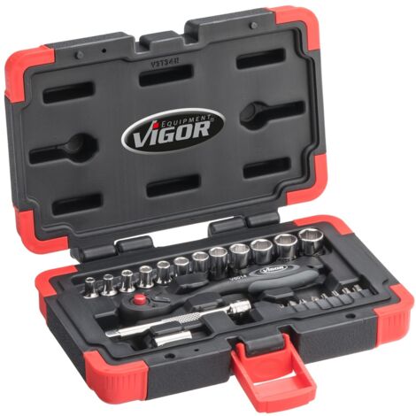 VIGOR Steckschlüssel Satz, 1/4 (6,3 mm) Vierkant hohl, Außen Sechskant Profil, Innen TORX Profil, Innen Sechskant Profil, Kreuzschlitz Profil PH, Poz