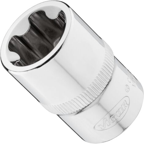 VIGOR Steckschlüsseleinsatz, 1/2 (12,5 mm) Vierkant hohl, Außenprofil mit 5 abgerundeten Flanken (TORX-ähnlich), SW E22+