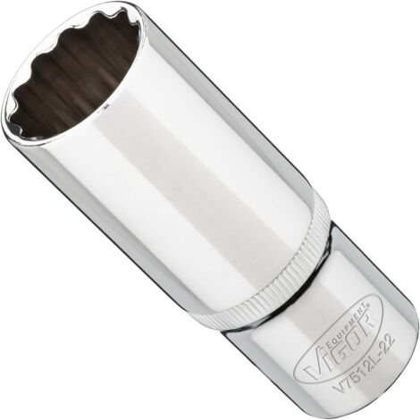 VIGOR Steckschlüsseleinsatz, lang, 1/2 (12,5 mm) Vierkant hohl, Außen Doppelsechskant Profil, SW 22 mm