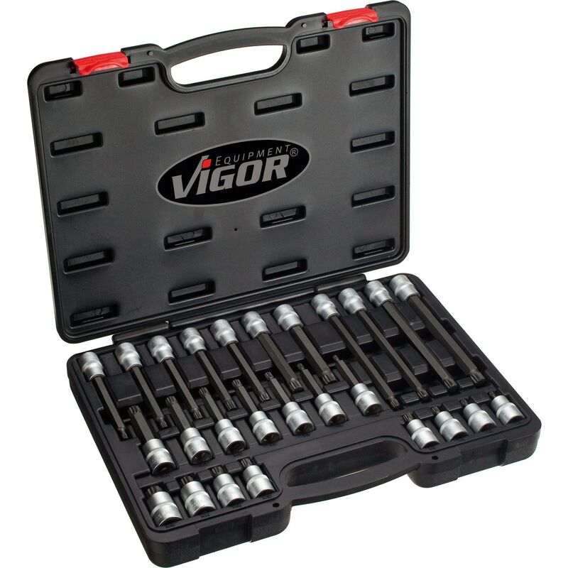 Vigor - Screwdriver socket set for screws with internal serration (xzn) ∙ V1918 ∙ Attacco quadro, cavo, 1/2 di pollice (12,5 mm) ∙ Profilo poligonale