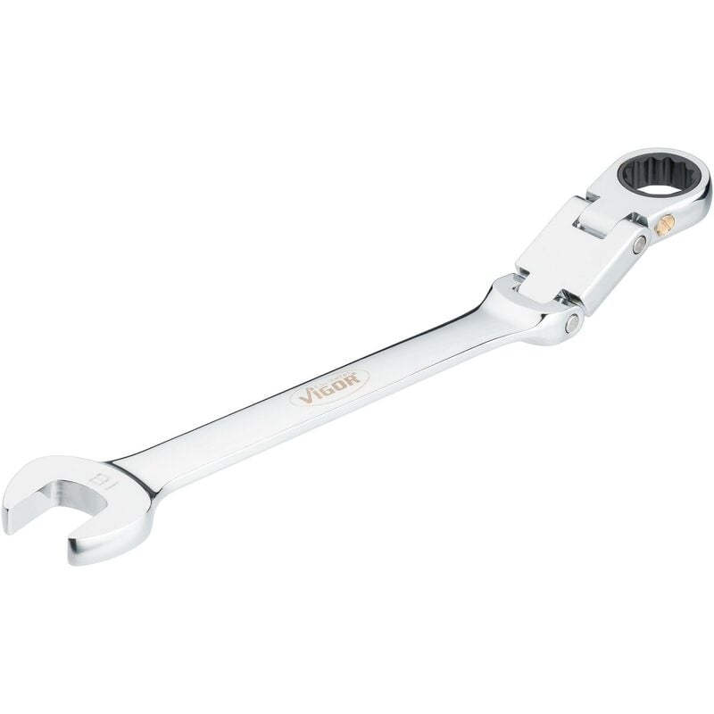 Vigor - Jeu de clés mixtes à cliquet à double articulation ∙ V6752-18 ∙ Profil à 12 pans extérieurs, Profil à 6 pans extérieurs ∙ Taille 18 mm