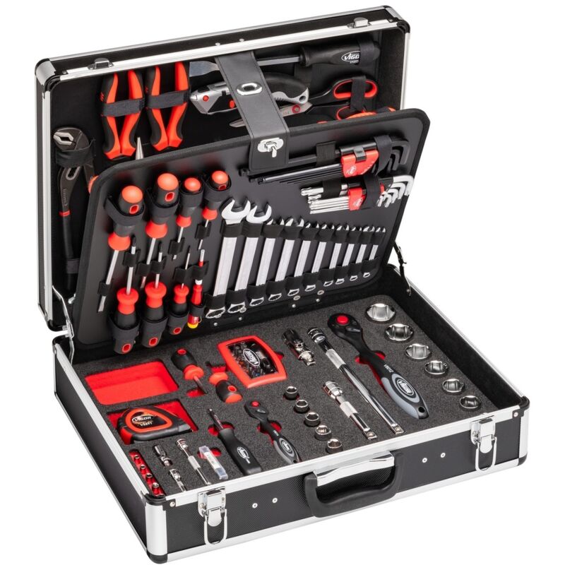 VIGOR Werkzeugkoffer, universal, 1/4 (6,3 mm) Vierkant hohl, 1/2 (12,5 mm) Vierkant hohl, 1/4 (6,3 mm) Sechskant massiv, Außen Doppelsechskant Prof