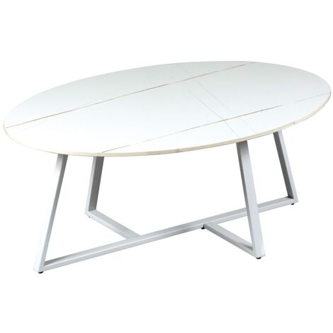 VIKASH - Table Basse Plateau en Céramique Effet Marbre Blanc Piétement Métal Blanc