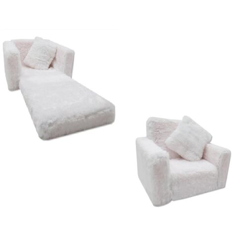 Viking Choice – Canapé convertible enfant 100cm – Lit d'appoint pliable – Couleur peluche blanche – Rembourrage en mousse durable – Housse lavable