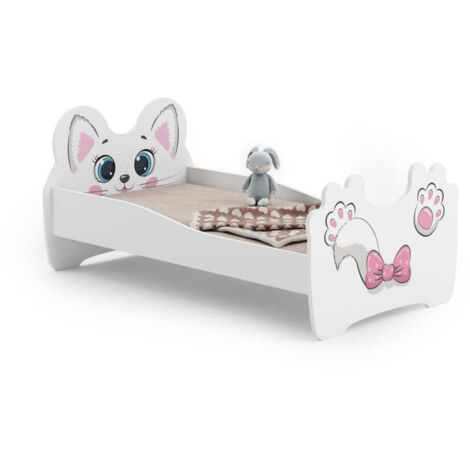 Viking Choice – Lit enfant chat rose 160x80 cm – Matelas en mousse – Cadre FLEX avec lattes flexibles – Impression UV durable non toxique