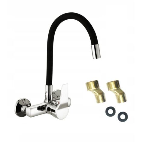 Viking Choice – Robinet mural de cuisine flexible – Laiton noir avec finition chrome – Kit de montage inclus – Aérateur avec indication température
